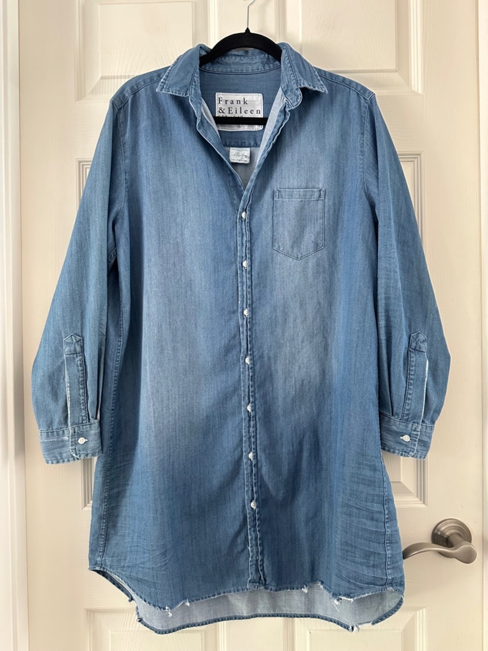 Frank & Eileen Mary Shirt Dress Stonewash Indigo Blue Distress Women's Large - Picture 4 of 16